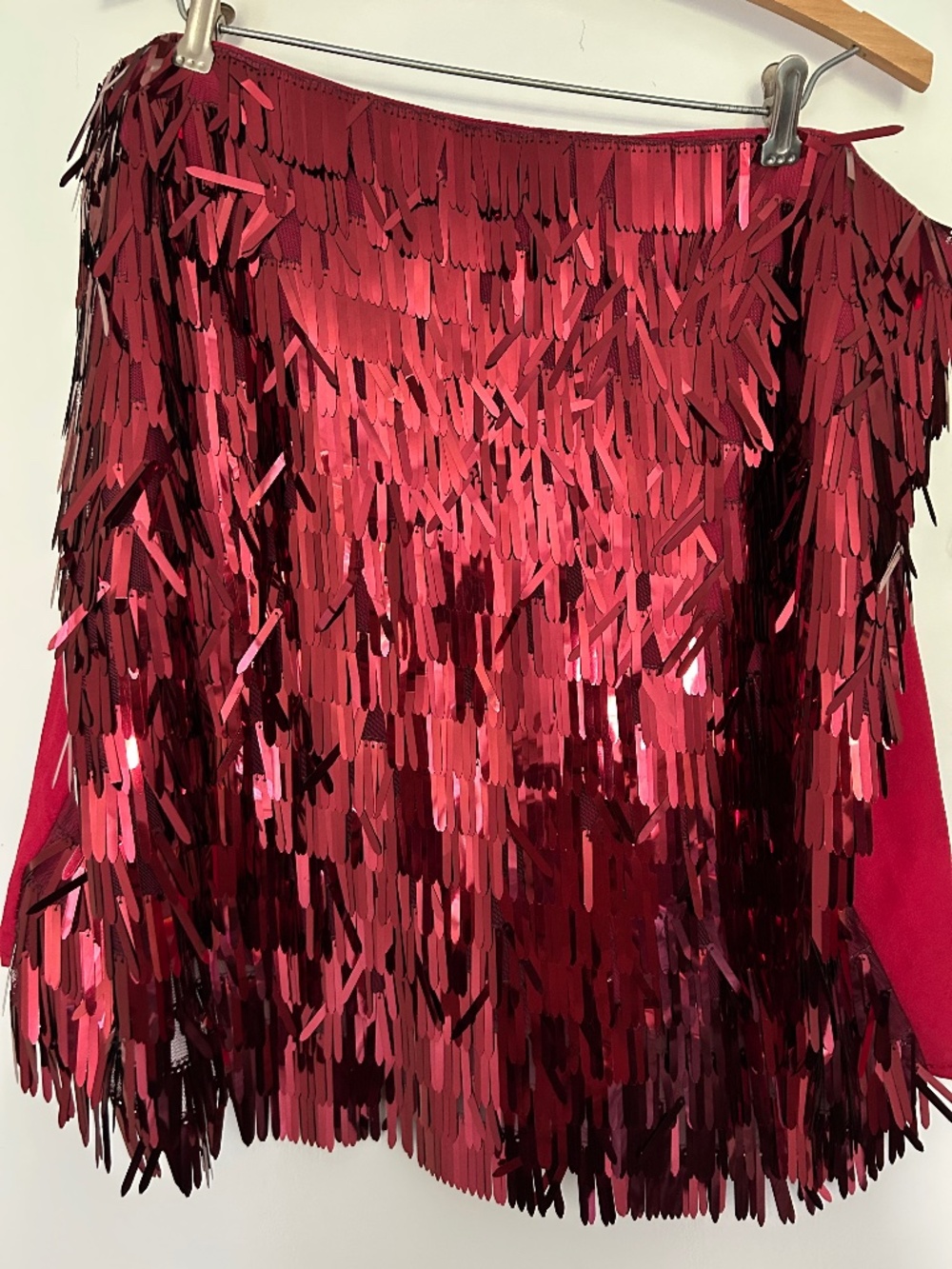 Red fringe sequin mini skirt